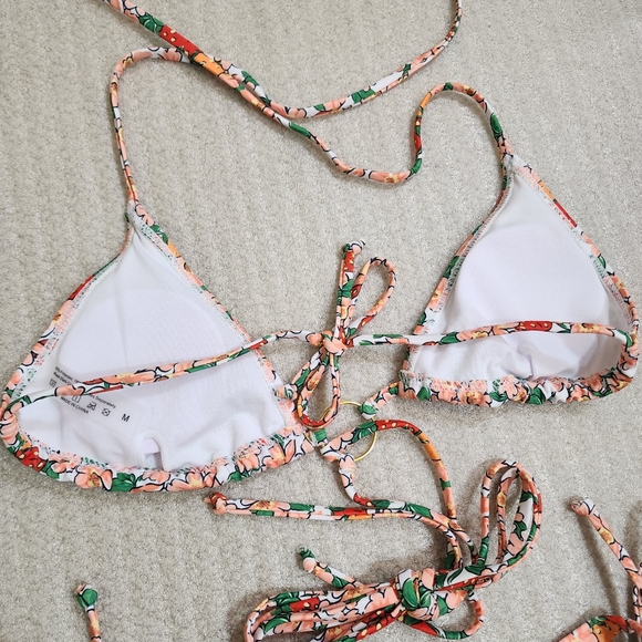NWOT Triangle O Ring Wrap String Bikini Swimsuit Strawberry Floral Print Medium - Picture 7 of 13